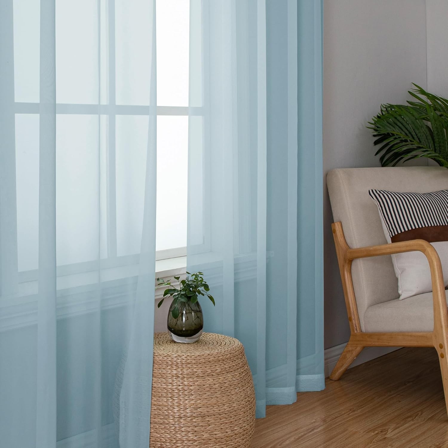 Sheer Curtains 72 Inch Length 2 Panels, Light 42″W x 72″L (Pack of 2) Sky Blue
