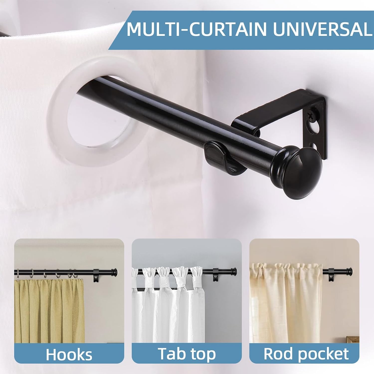Black Curtain Rods for Windows 30 to 45 Inches with Brackets, Decorative 5/8
