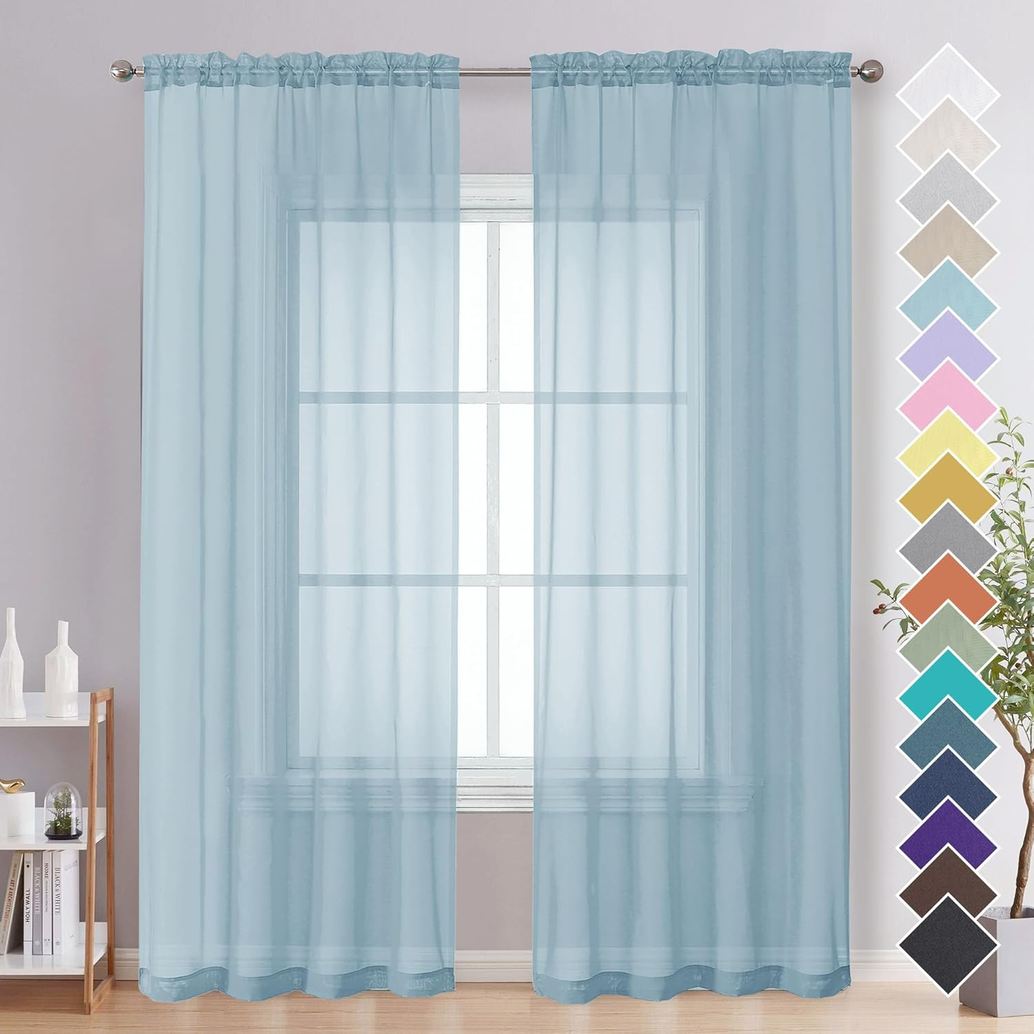 Sky Blue Sheer Curtains 84 Inches Long 2 Panels – Soft Light Filtering Window Sh