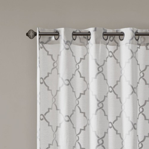 AS Fretwork Print Grommet Top Window Curtain Panel(Only 1 Pc Panel)Ivory+Grey
