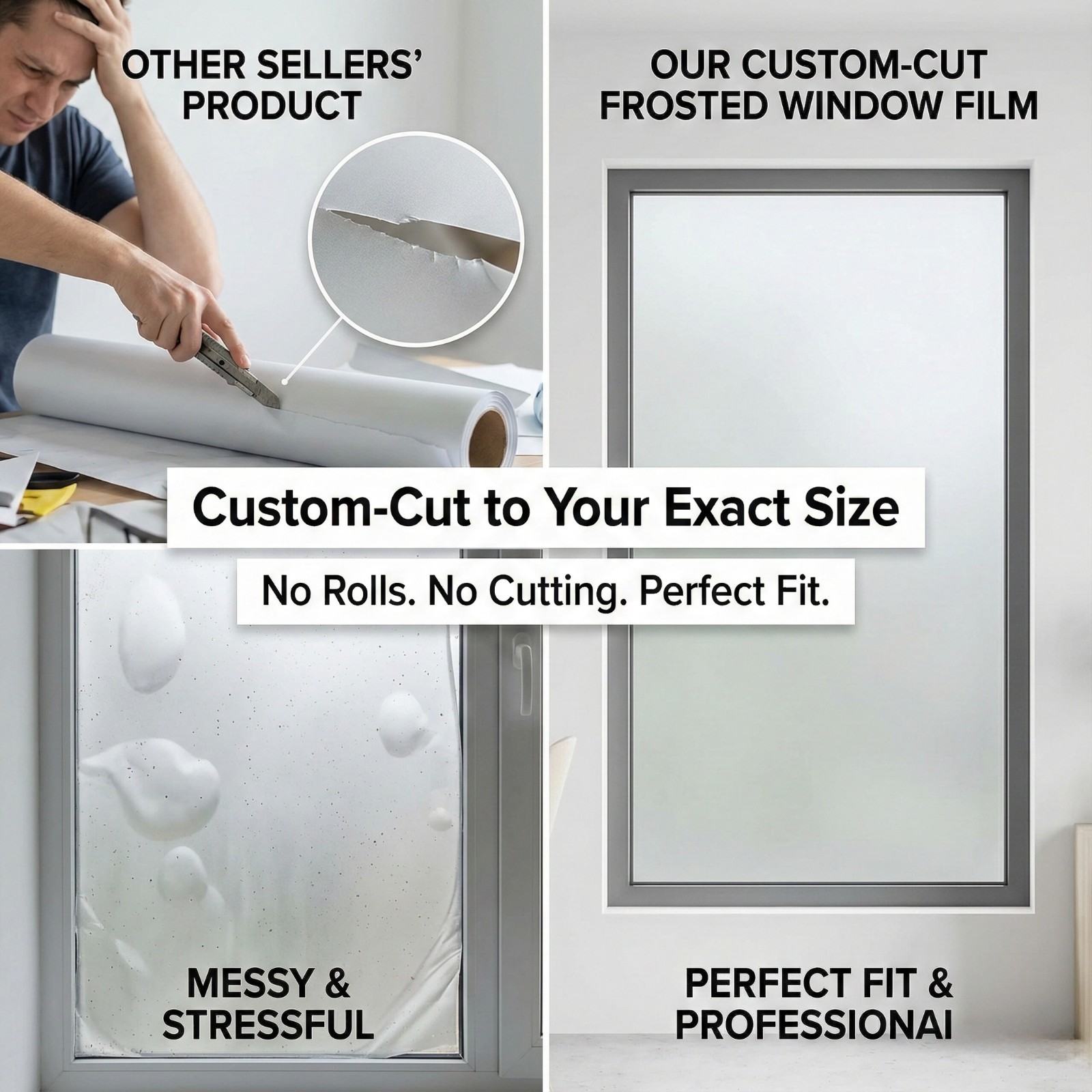 Custom Cut Frosted Privacy Window Film Static Cling No Glue Removable Home Use