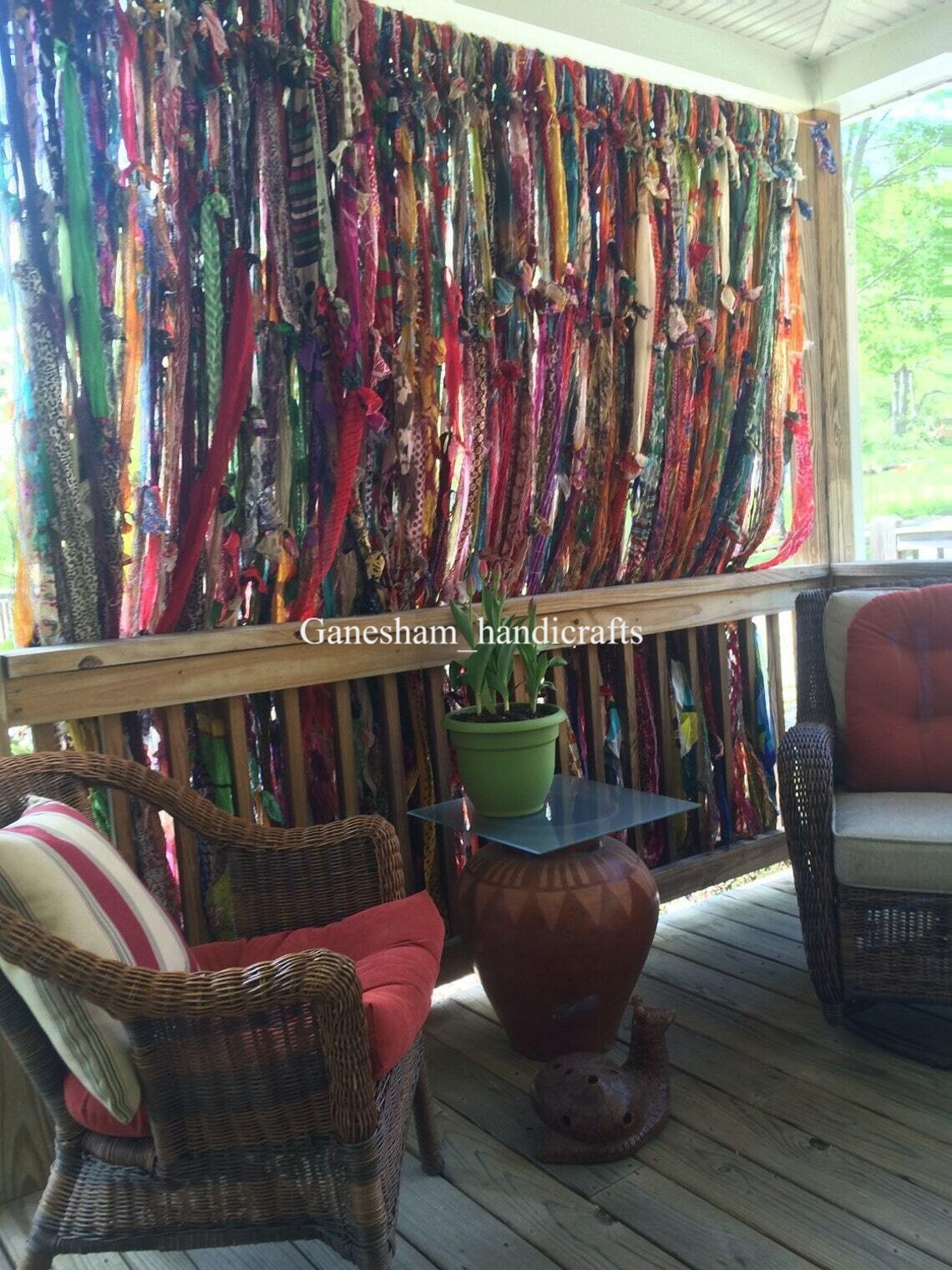 100 Strands, Bohemian gypsy rag Window Bohemian Valance Indian Backdrop curtains