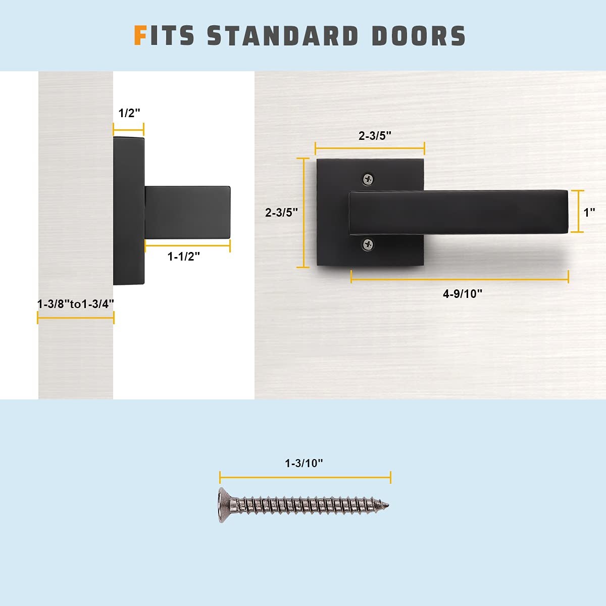 Knobwell 10 Pack Single Sided Heavy Duty Black Interior Door Handles Right/Left