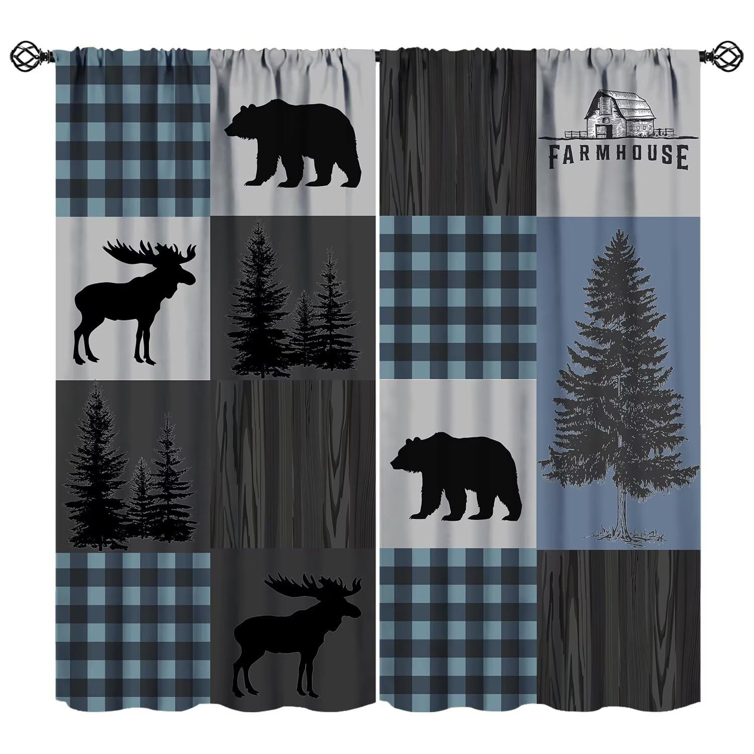 JADERYS Rustic Curtains Vintage Farmhouse Bear Moose Deer Silhouette Forest W…