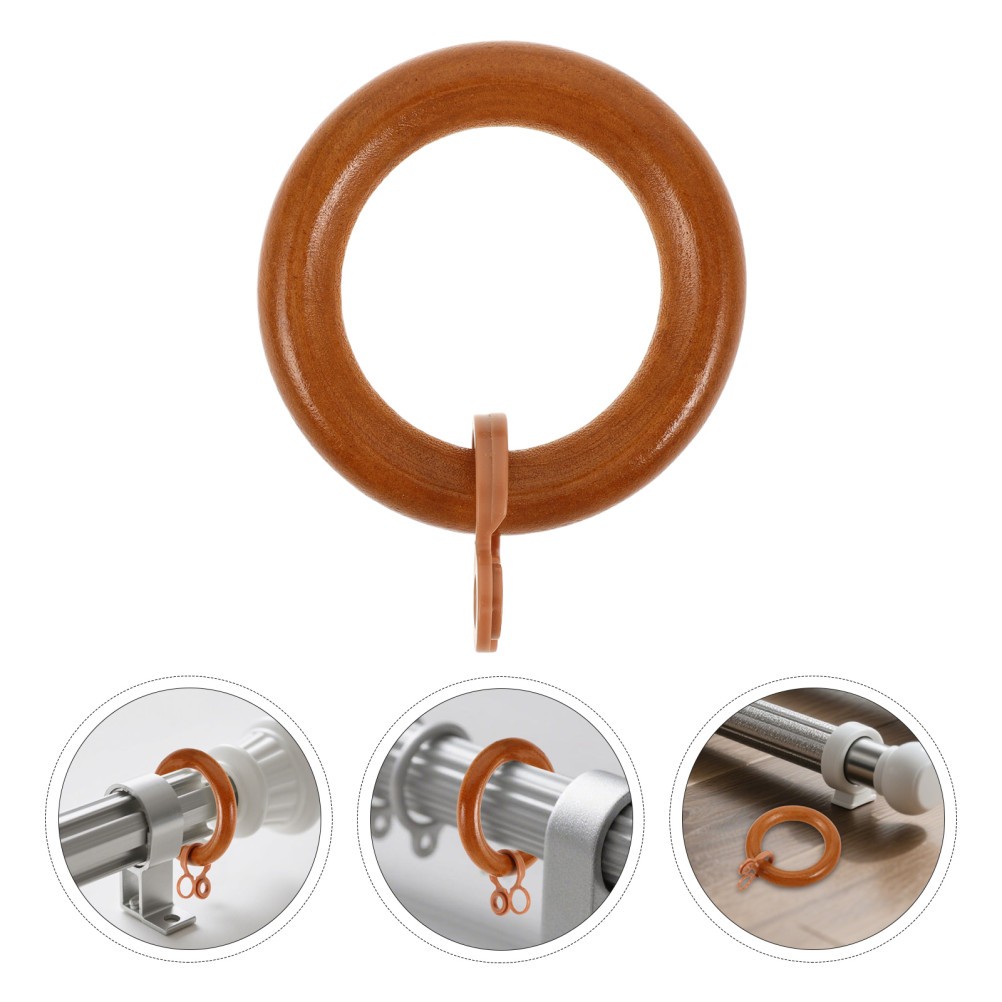 12Pcs Reusable Wood Curtain Rings with Eyelets for Home Drapery Beige