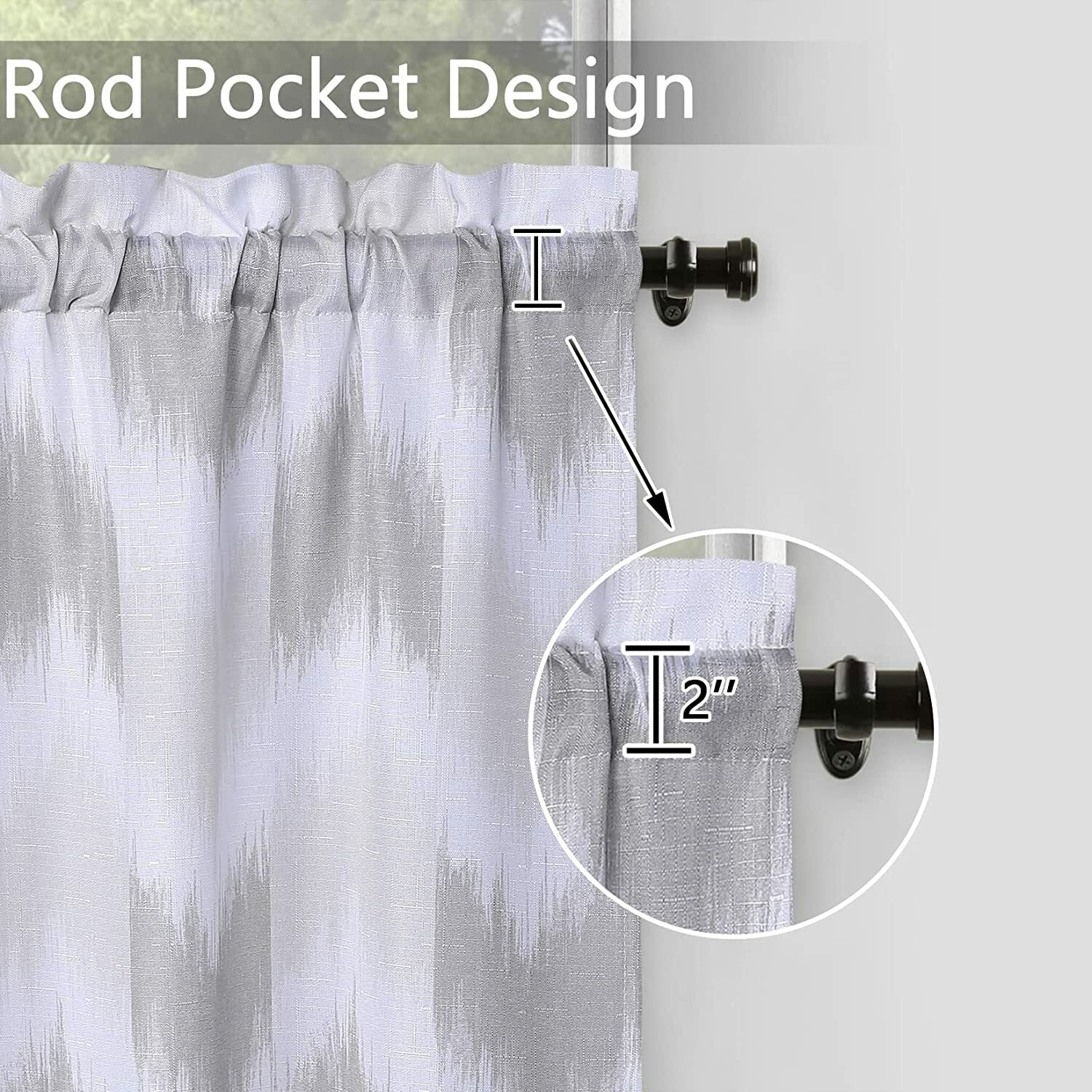 Khaki Cafe Geometric Rod Pocket Window Curtain Valance, Modern 52″ x 15″in – NEW
