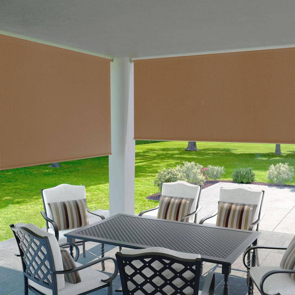 Outdoor Patio Porch Deck Roller Blind Sun Shade Roll Up Brown 96″ W x 72″ L NEW