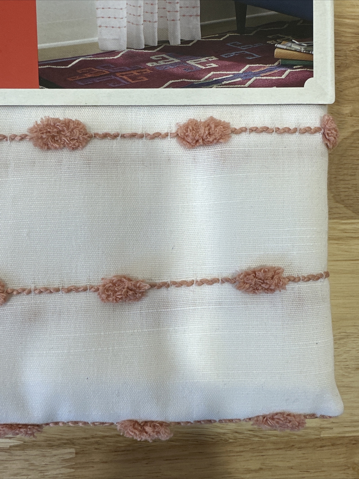 84″x54″ Kenzie Bordered Curtain Panel White Dark Peach Knotted Opalhouse
