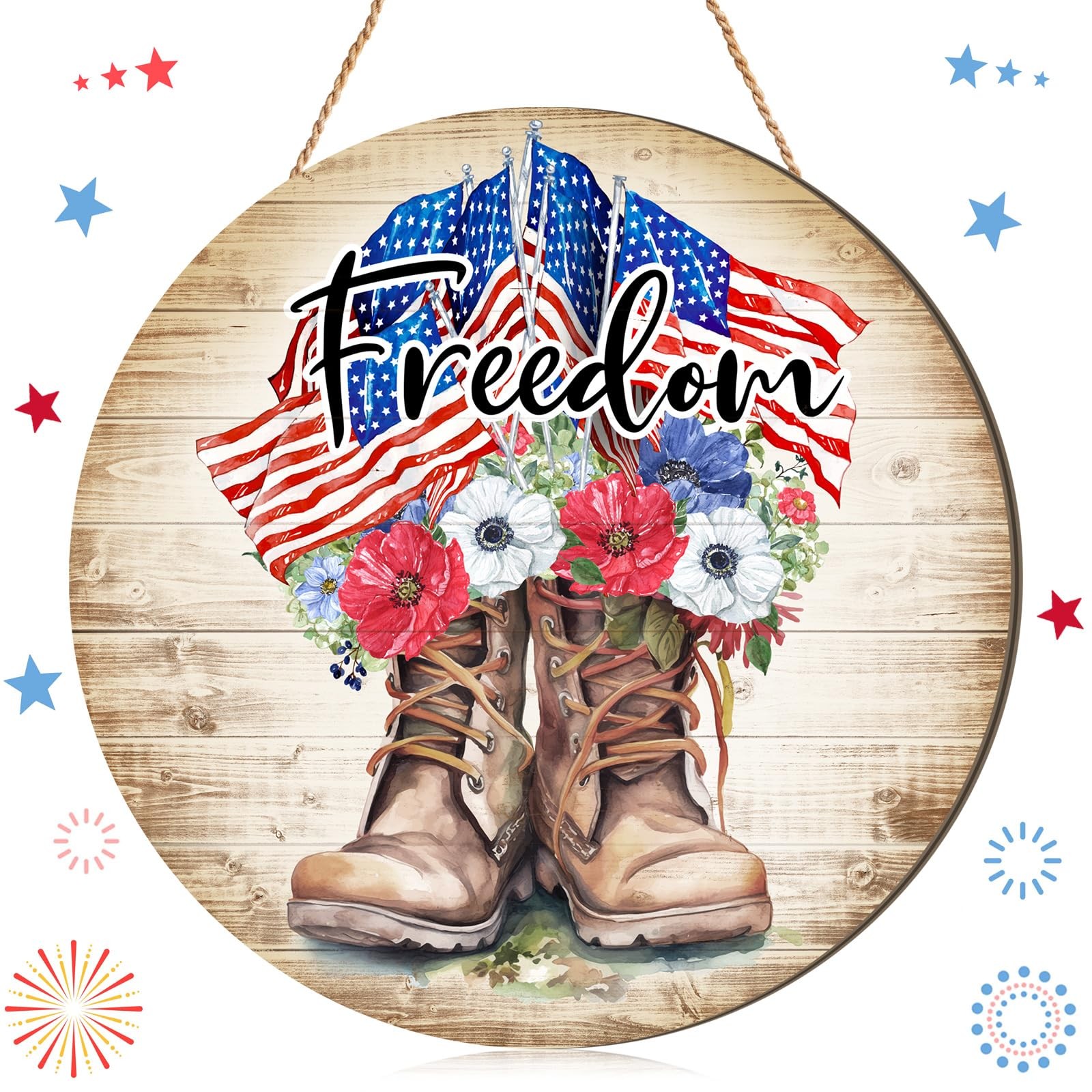 Memorial Day Decorations Patriotic Front Door Sign American Soldier Boots Hangin