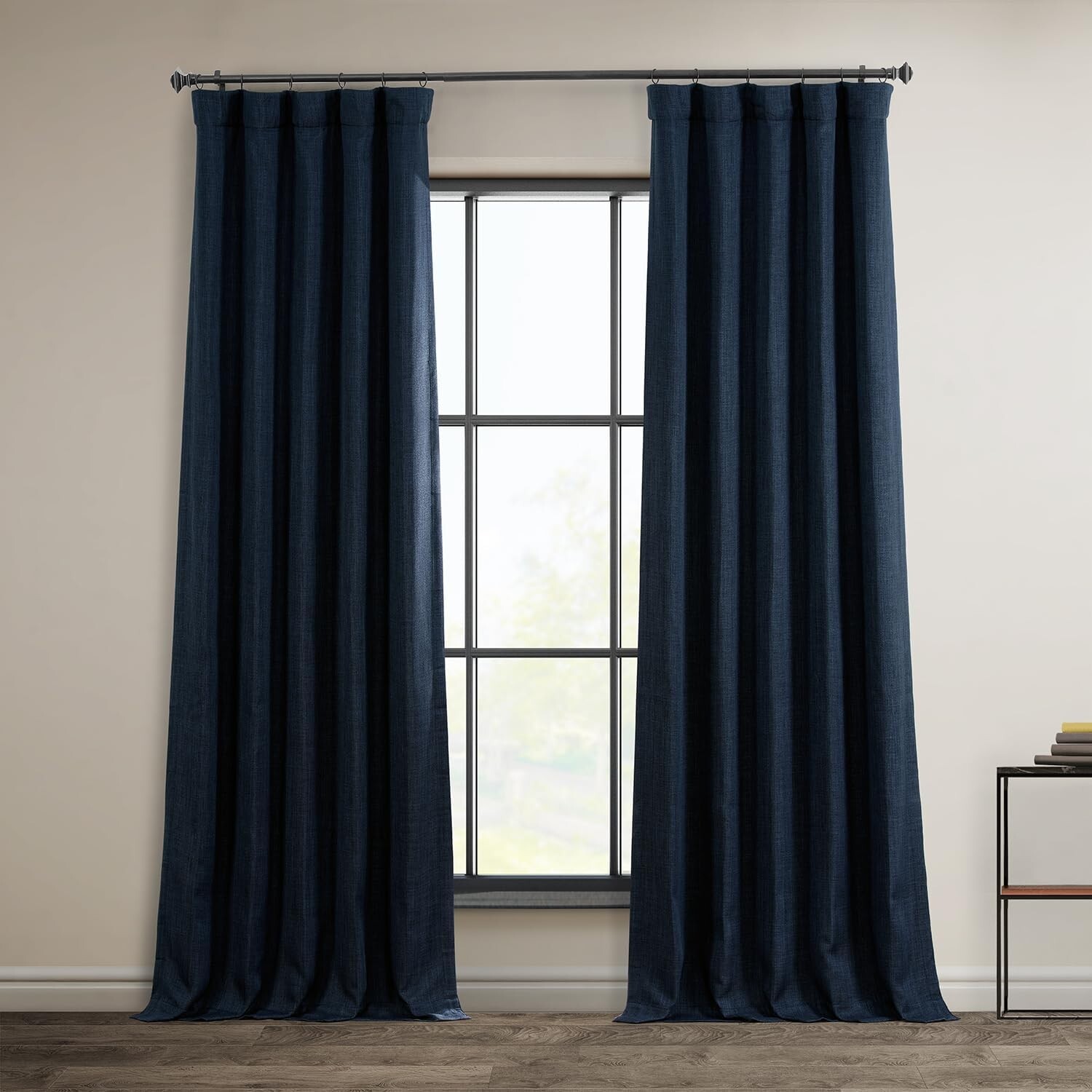 1 Panel Nightfall Navy 84″L x 100″W Linen Darkening Curtains For Living Room