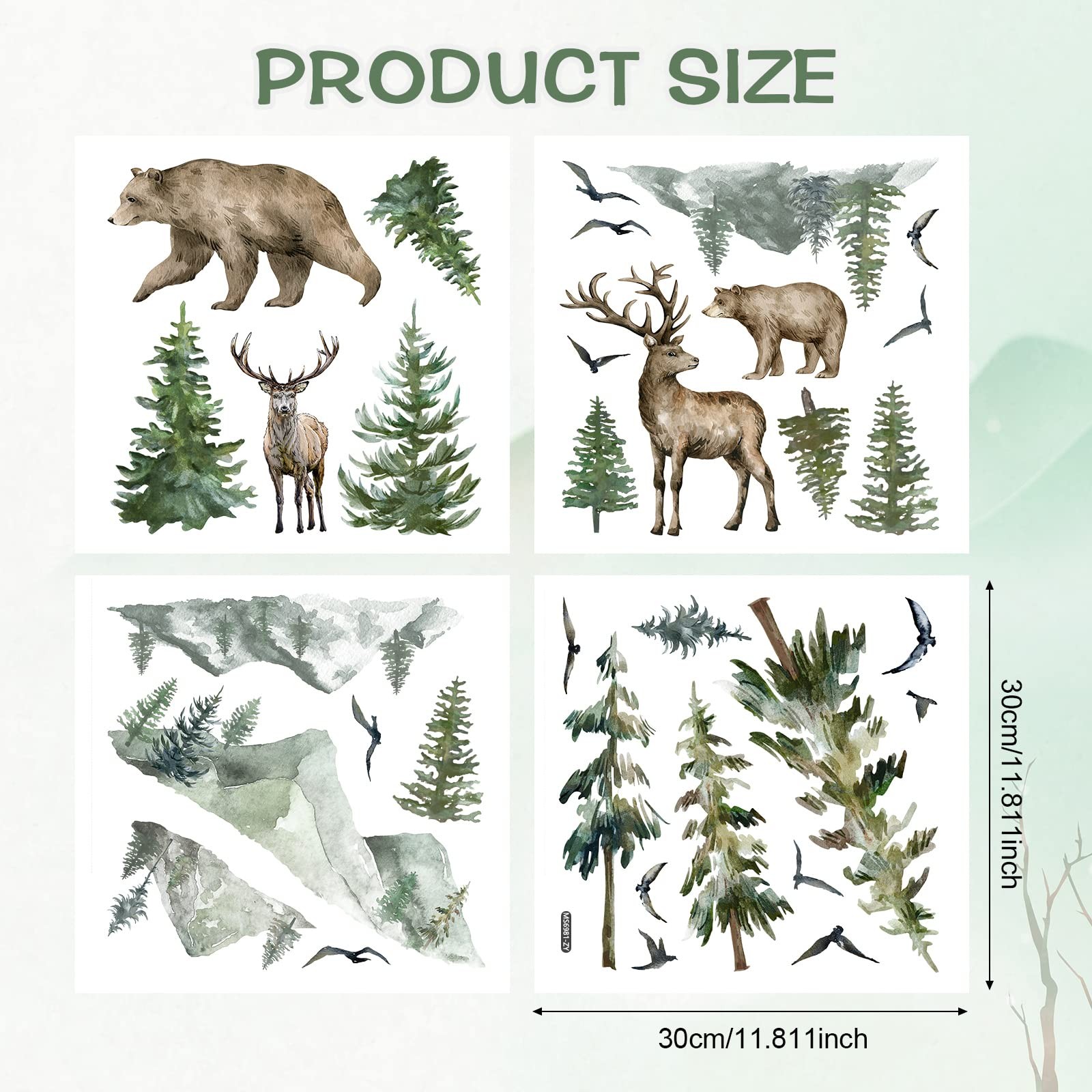Kajaia Mountain Wall Decals Large Pine Tree Peel and Stick Forest Multicolor