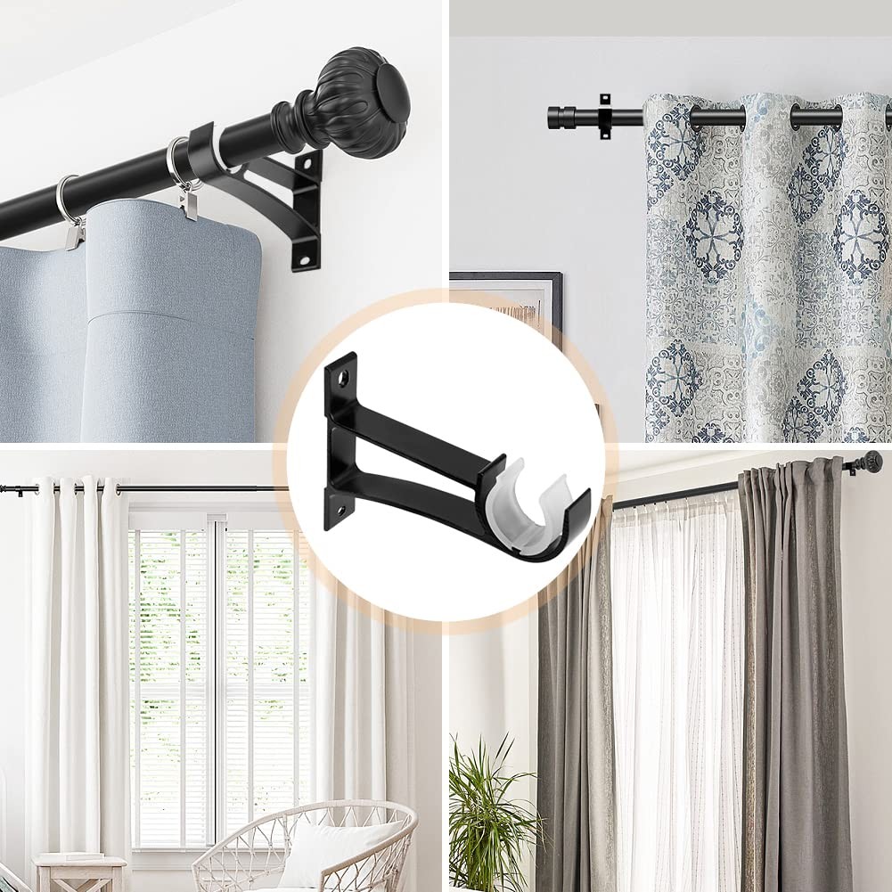 Curtain Rod Brackets, Set of 12, Aluminium Alloy, Wall & Ceiling Mount, Black