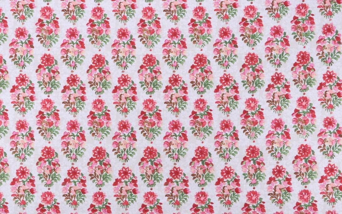 Red is Back! 4 Drapes French Country Home “ORNAMENTS” Red Pink Green Ivory USA