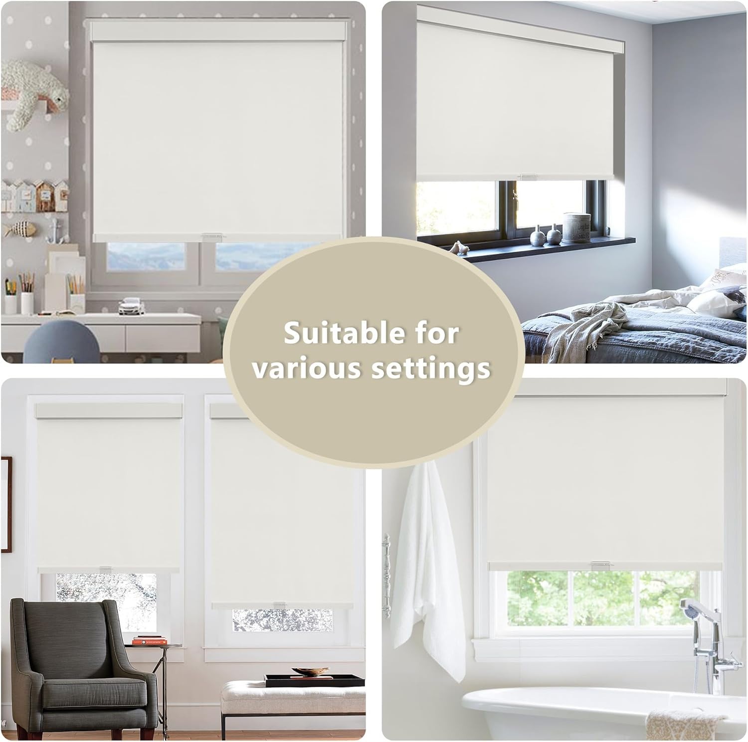 SunOff Cordless Blackout Roller Shades Beige Pull Down 32″ W x 72″ L