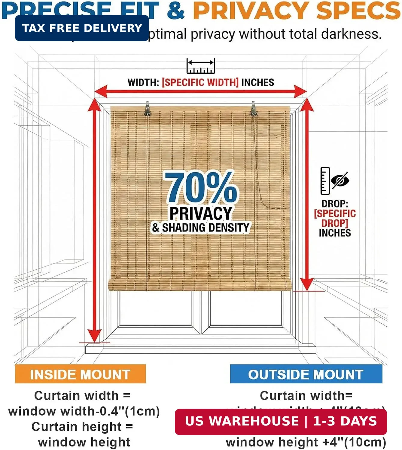HIAPES Bamboo Blinds for Interior Window, Bamboo Shades for Indoor Windows, Cust