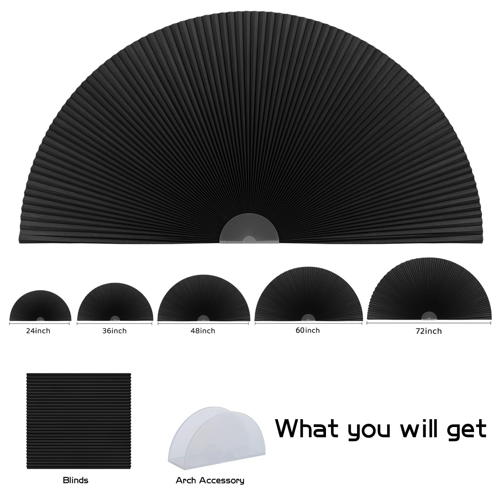 Arch Window Shade Blackout Cellular Shades Half Circle 24″W x 12″H, Black