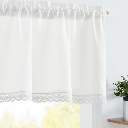 Linen Valance with Lace Trim 50″W x 18″L (Pack of 1) Lace | Off White