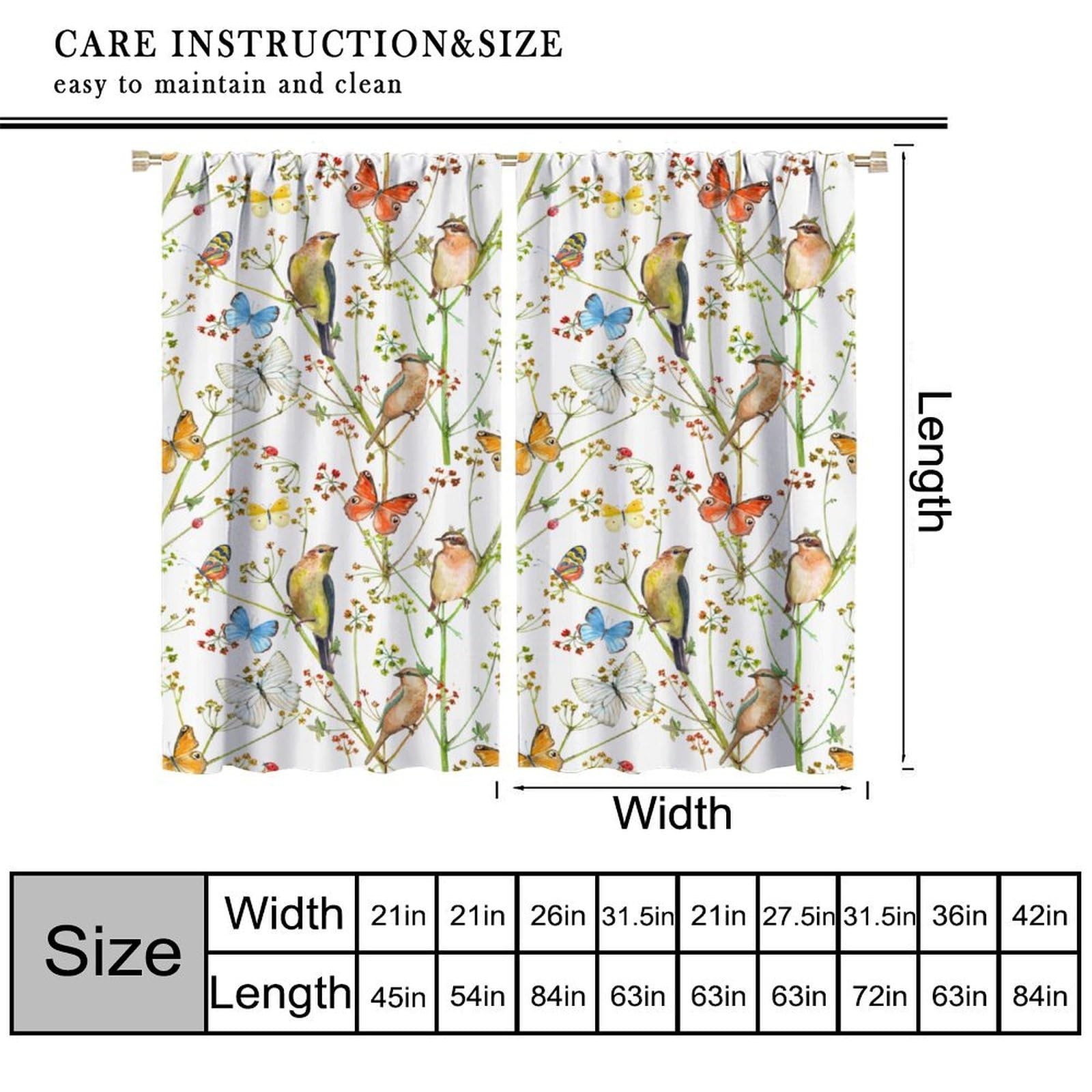 Spring Flowers Birds Curtains Patterns Colorful Butterfly Nature Landscape Wi…