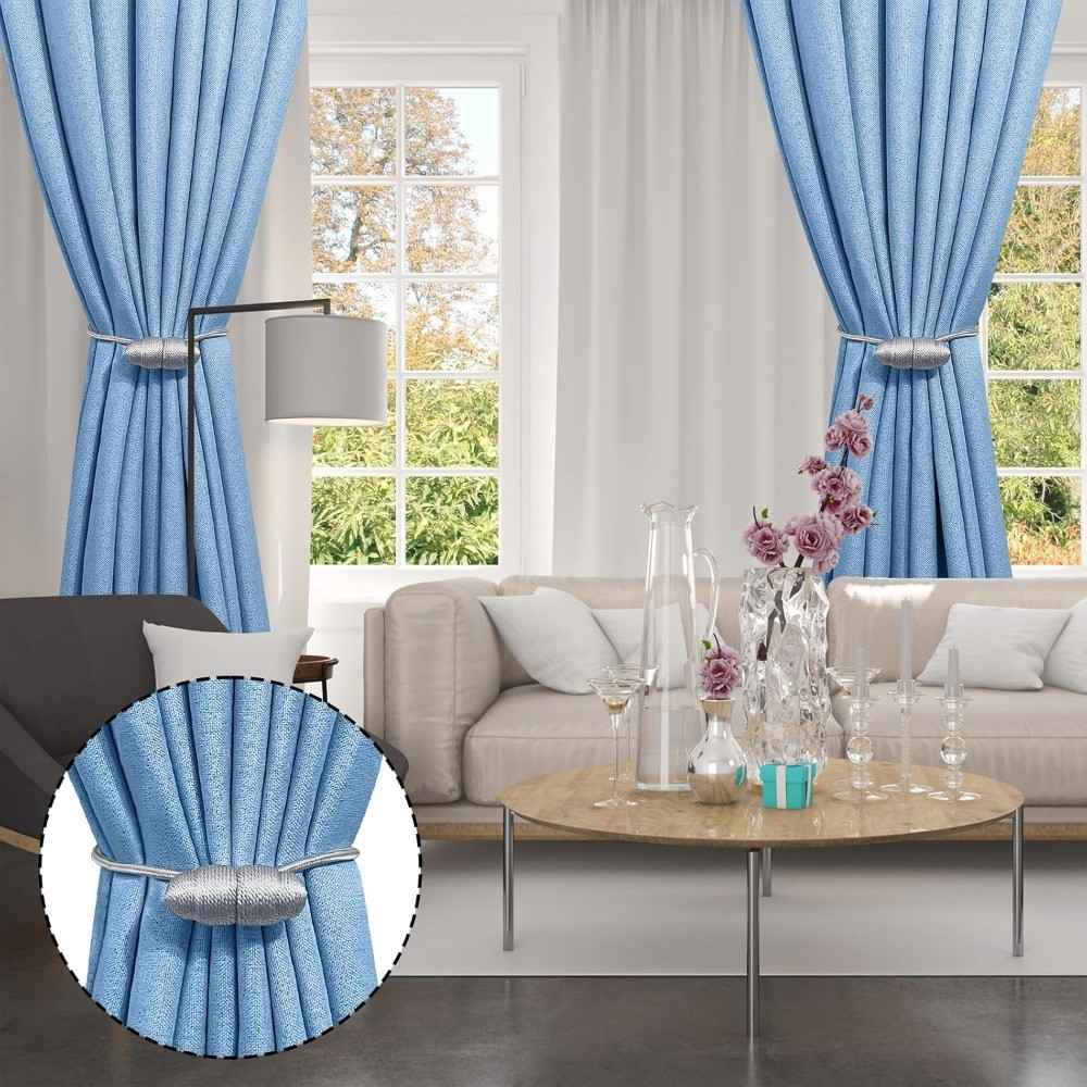 4PCS Gray Boho No Drill Magnetic Curtain Tiebacks for Home Decor | Decorative