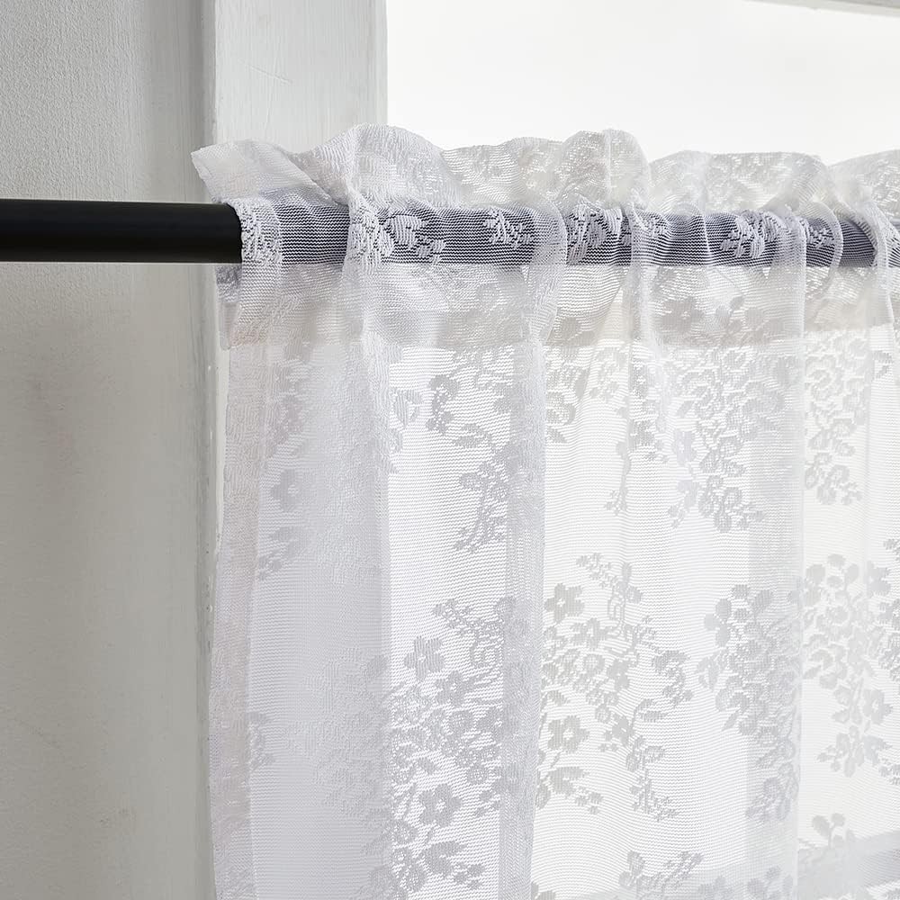 White Lace Curtains 36 inch Length Country Cafe Curtains 26″x 36″ Bright White