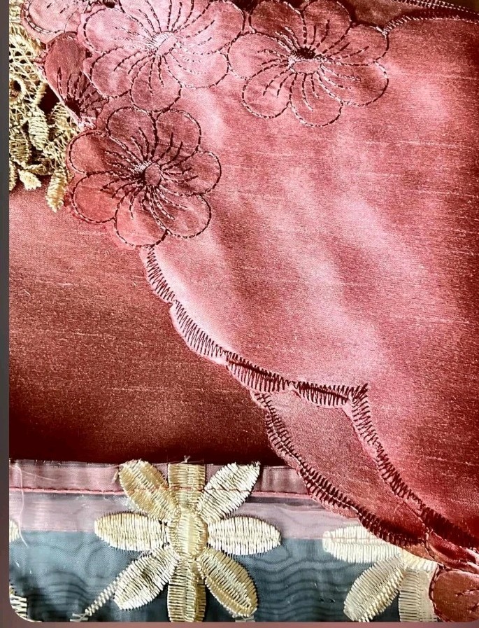 3pc Embroidery Kitchen Curtain “Blush Pink Flower” New FREE SHIPPING