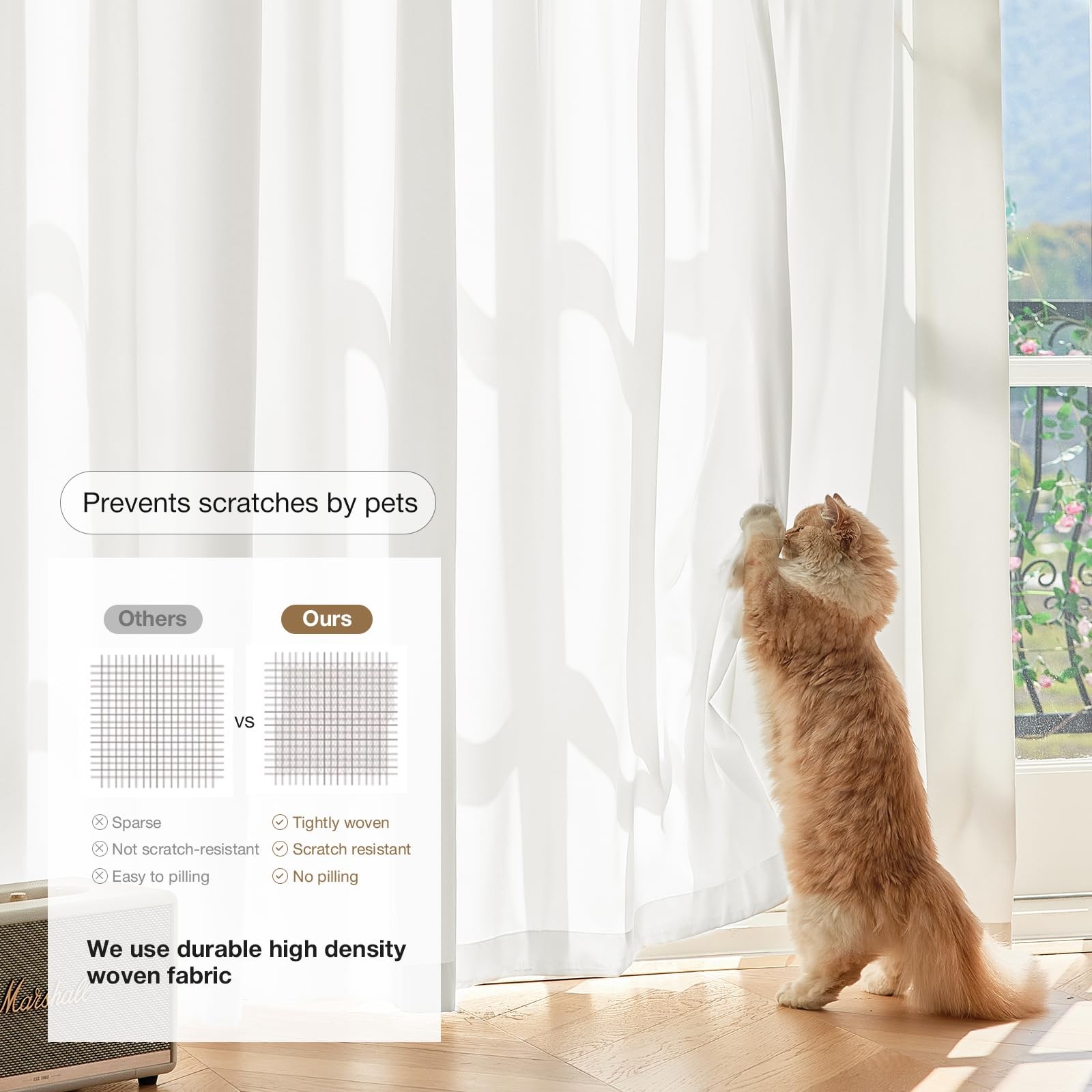 Non-See-Through Valance Kitchen Curtains 18 Inch Length 2 Panels Set, Off White