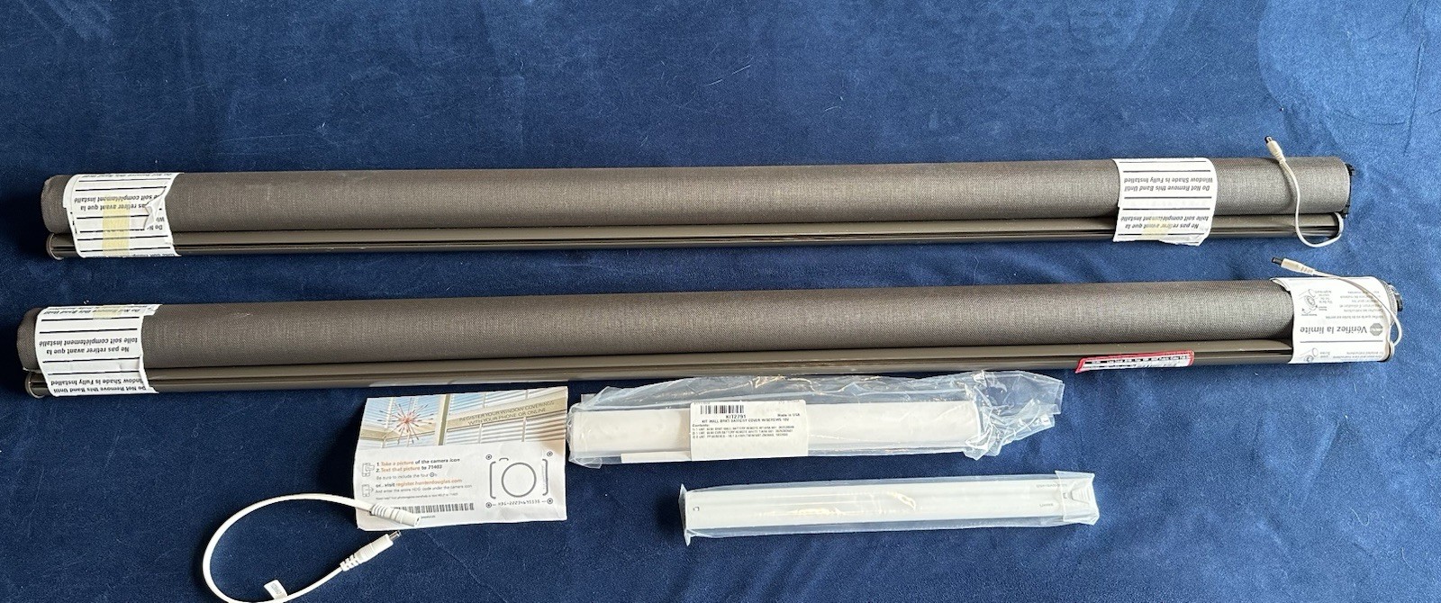 Set of 2 Custom Made Hunter Douglas Motorized Roller Shades One w/ Battery Pack