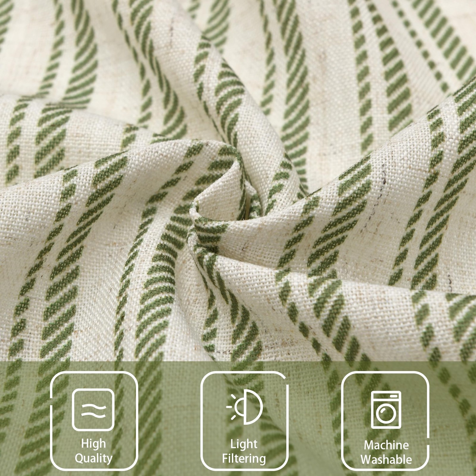 52×18 Inch Kitchen Valance – Thick Textured Linen Striped Window Valance Curt…
