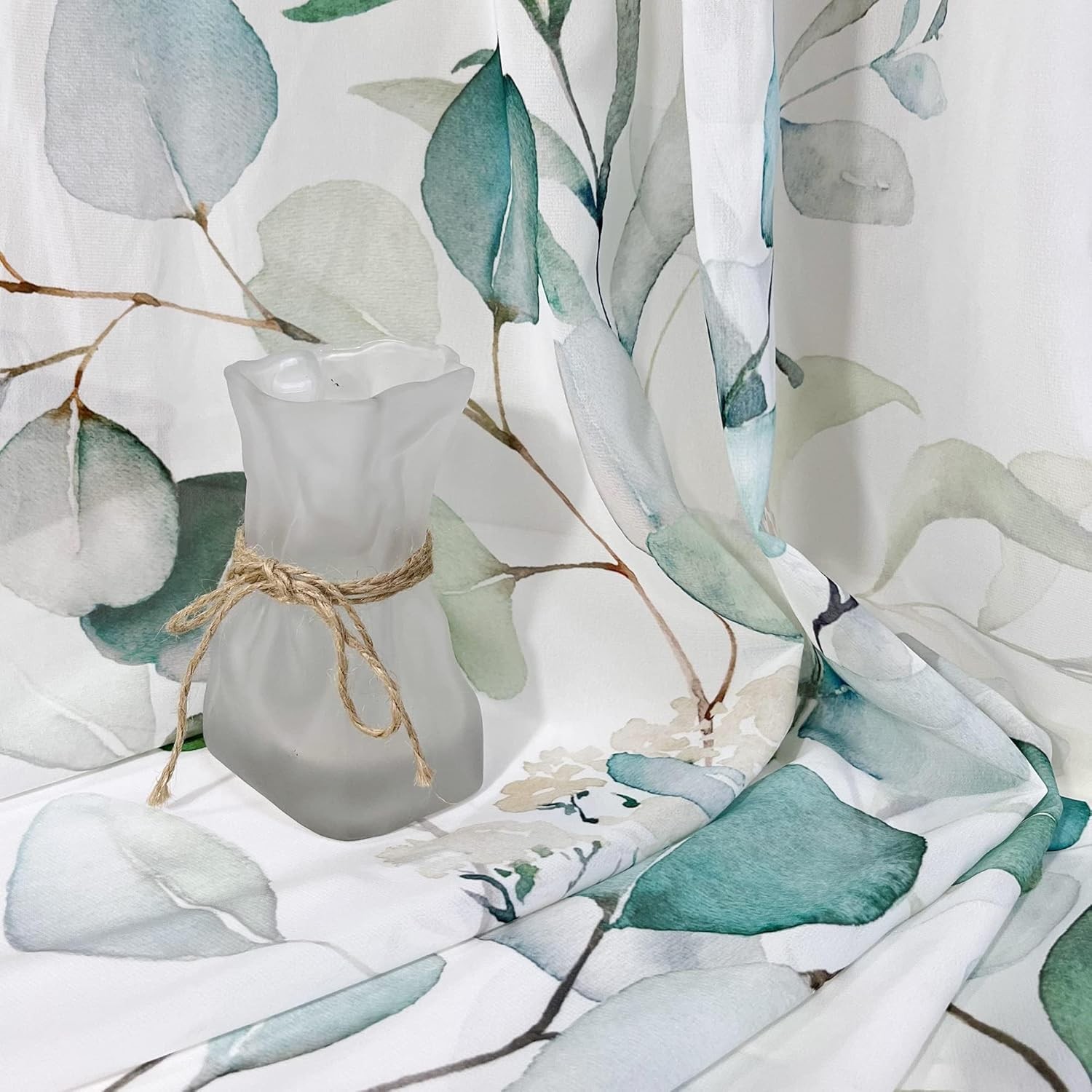Green Eucalyptus Leaves Curtains for Living Room 96 inch Length 2 Panels Set