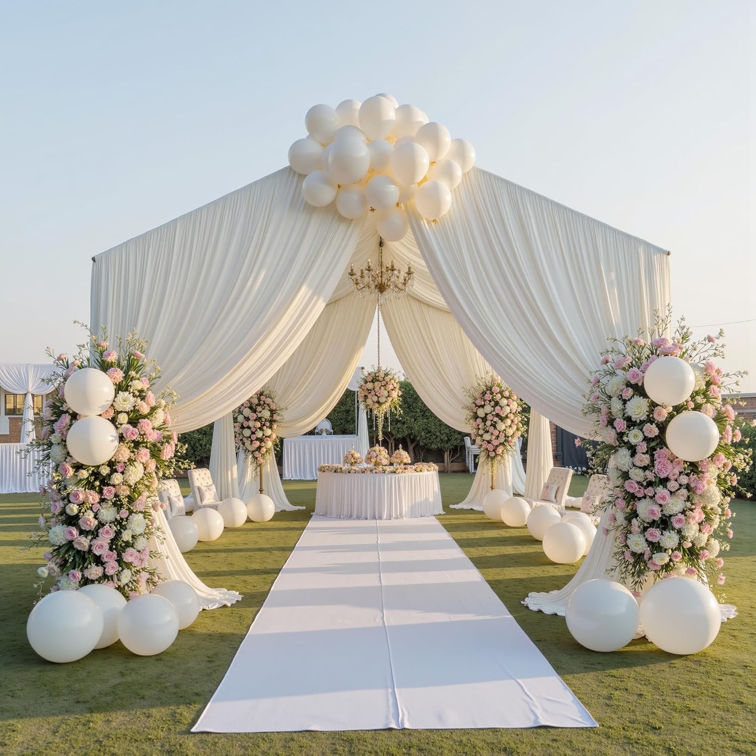 10 Panels 5ft(W) x 20ft(H) Ivory Ceiling Drapes for Wedding Parties – 20 FT