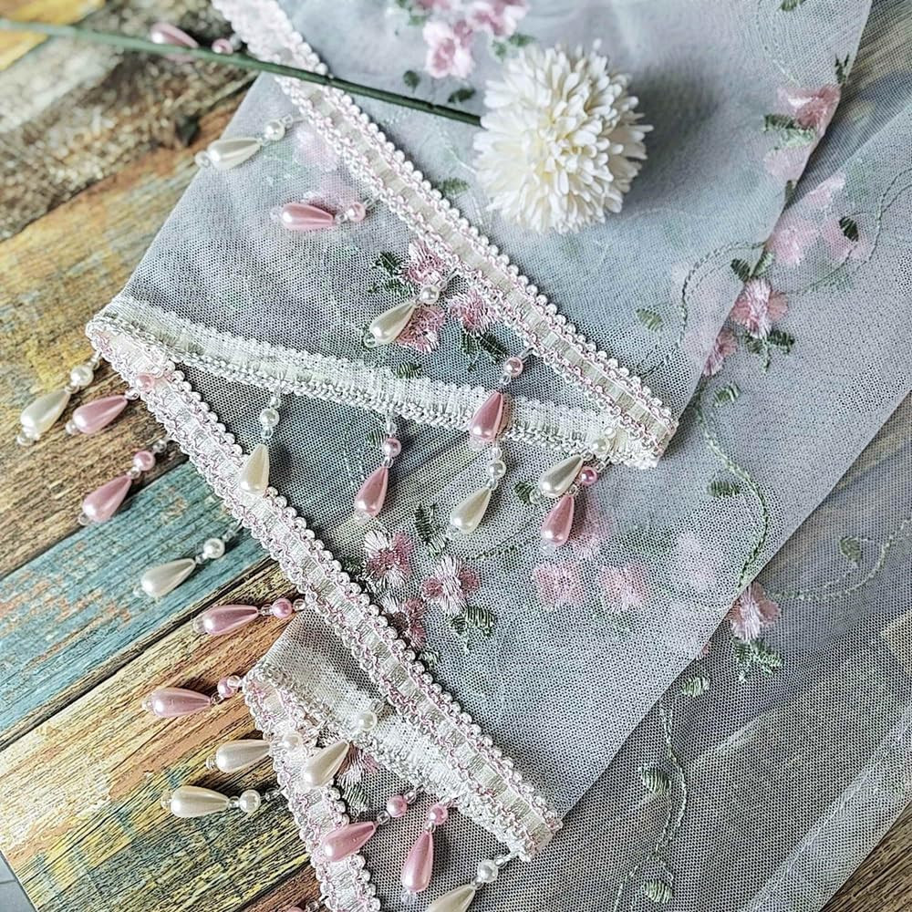 1PC Victorian Style Floral Sheer Swag Curtain Valance for Arched Door,Pink Embro