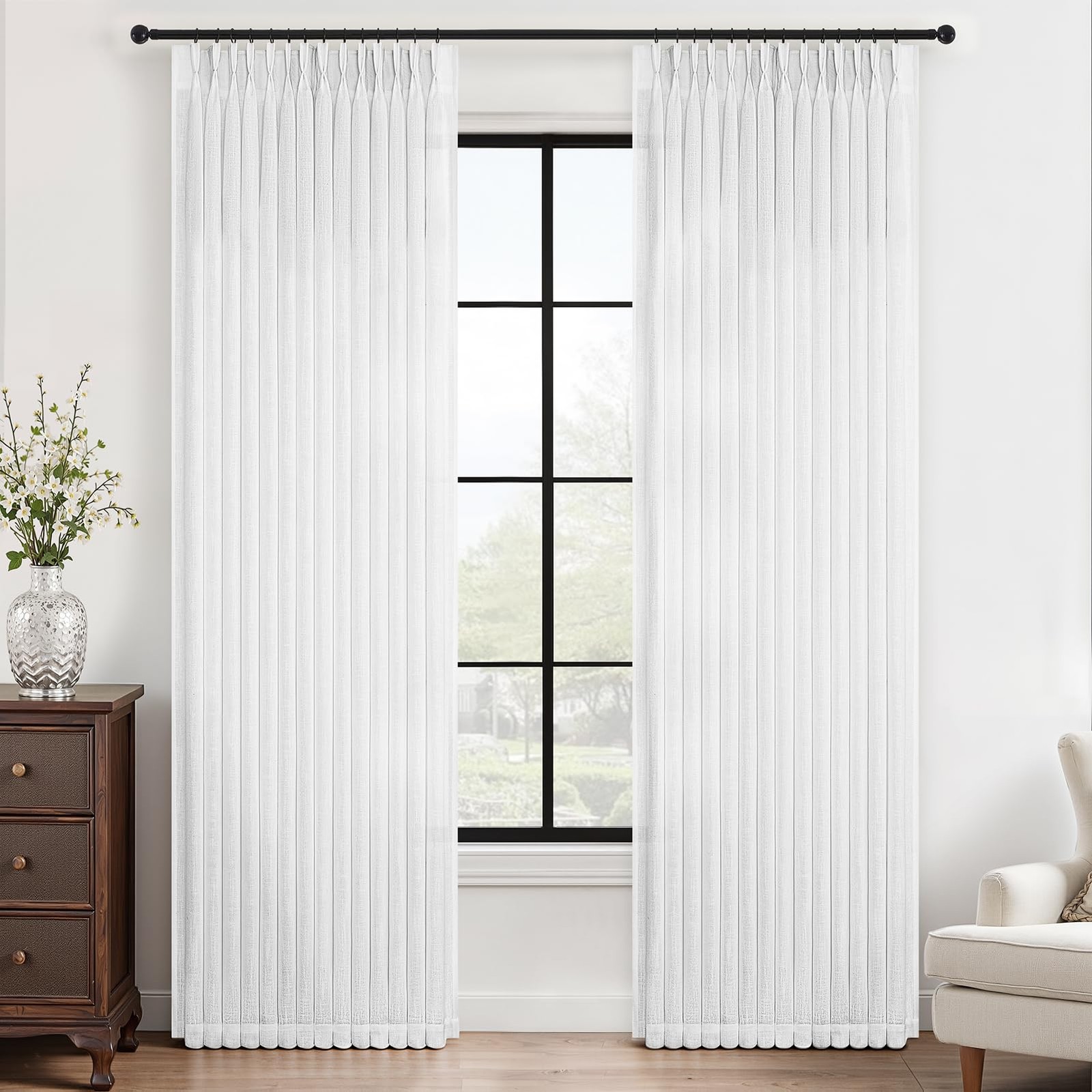 Off-White Pinch Pleated Curtains 96 Inches Long for Living Room 2 Panels Sets…
