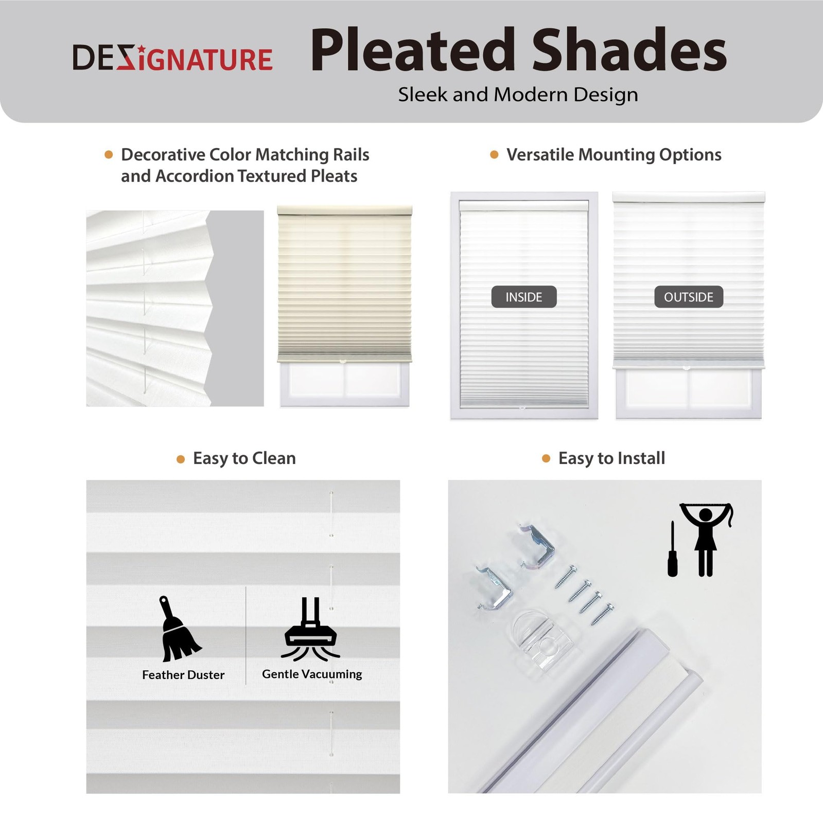 Dez Furnishings Cordless 1 Signature Light Filtering Pleated Fabric Shade 20.5