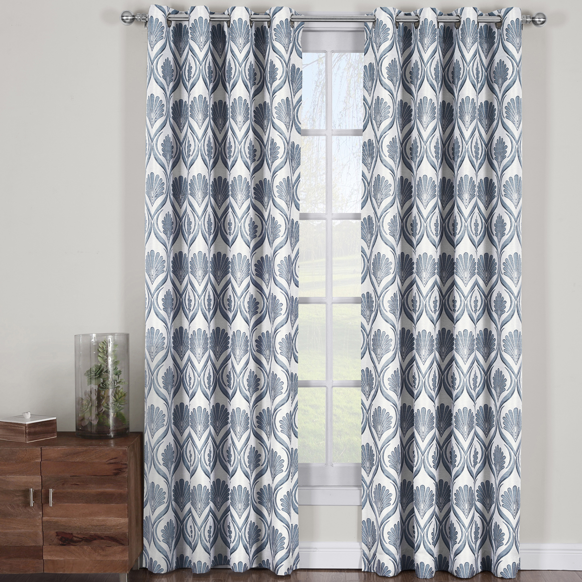 Jacqueline Classic Leafy Damask Patterned Panels , Jacquard Textured (Pair)