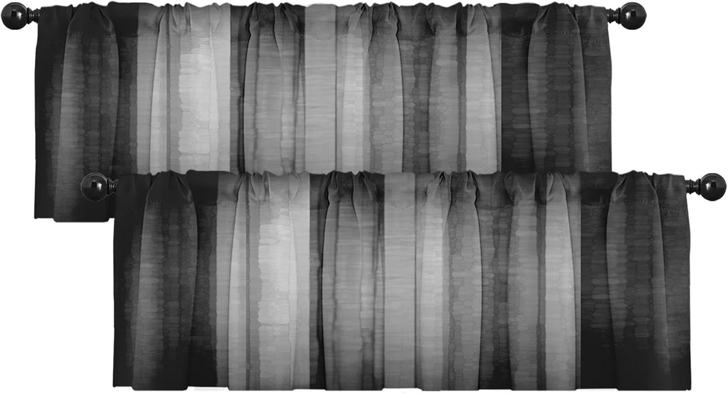 2 Pack Dark Grey Valances Window Treatments, Gray Striped Abstract Blackout Drap