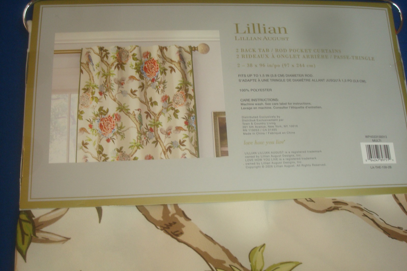 NWT Lillian August Window Curtain Panels Fancy Floral w/ Birds ea 38 x 96″ lg