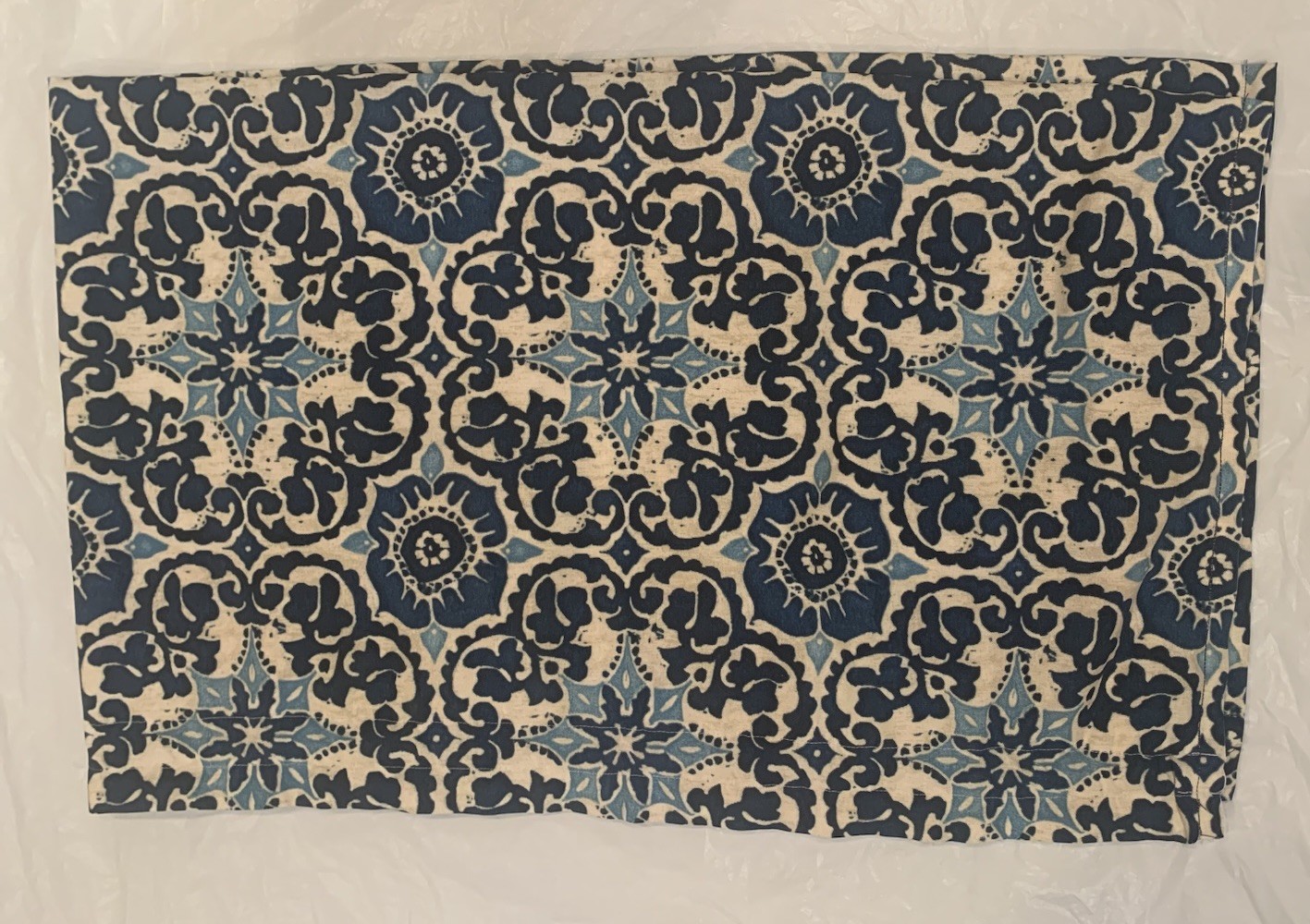 Blue And White Damask Patterned Window Valance Handmade 55”x16.5”
