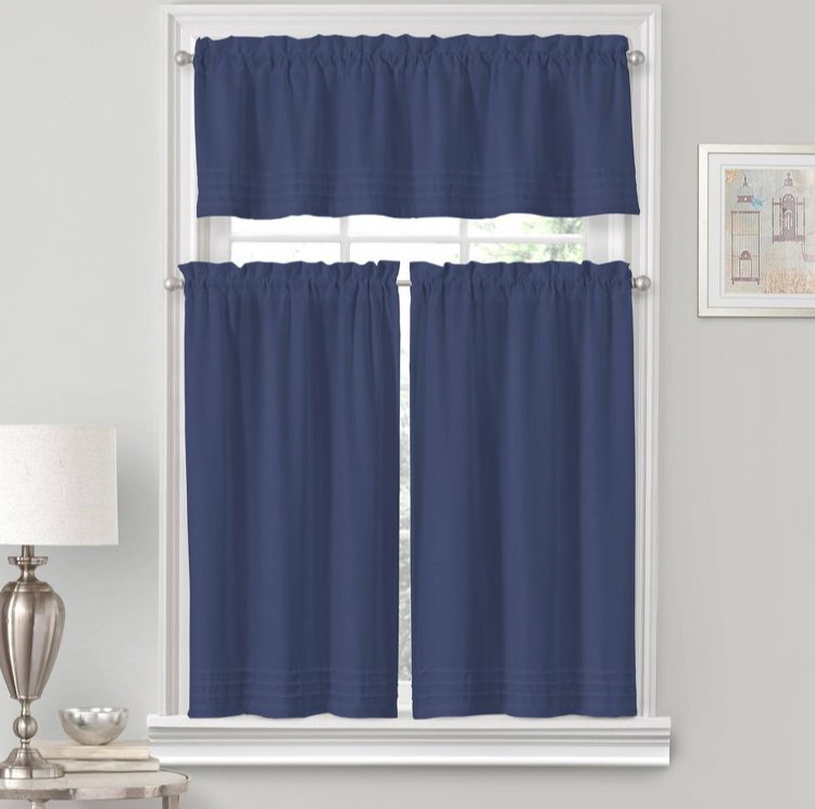 Vue Kingsbury Rod Pocket Curtain Tier Set Indigo Blue 36″ L x 52″ Total W