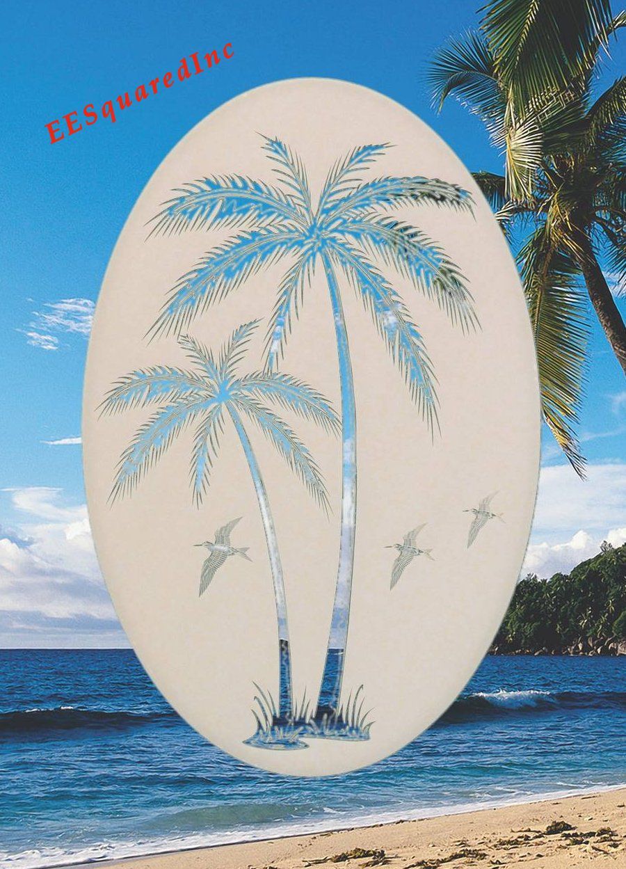Palm Trees Right Leaning Static Cling Window Decal OVAL 15×23 Decor for Glass