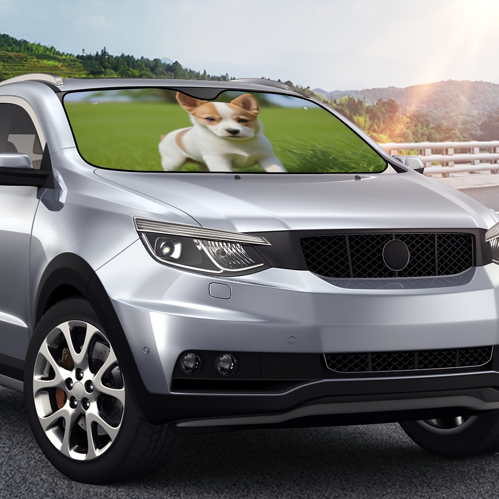 Customizable Car Sunshade Personalized Dog Photo & Text Design – Durable ◐