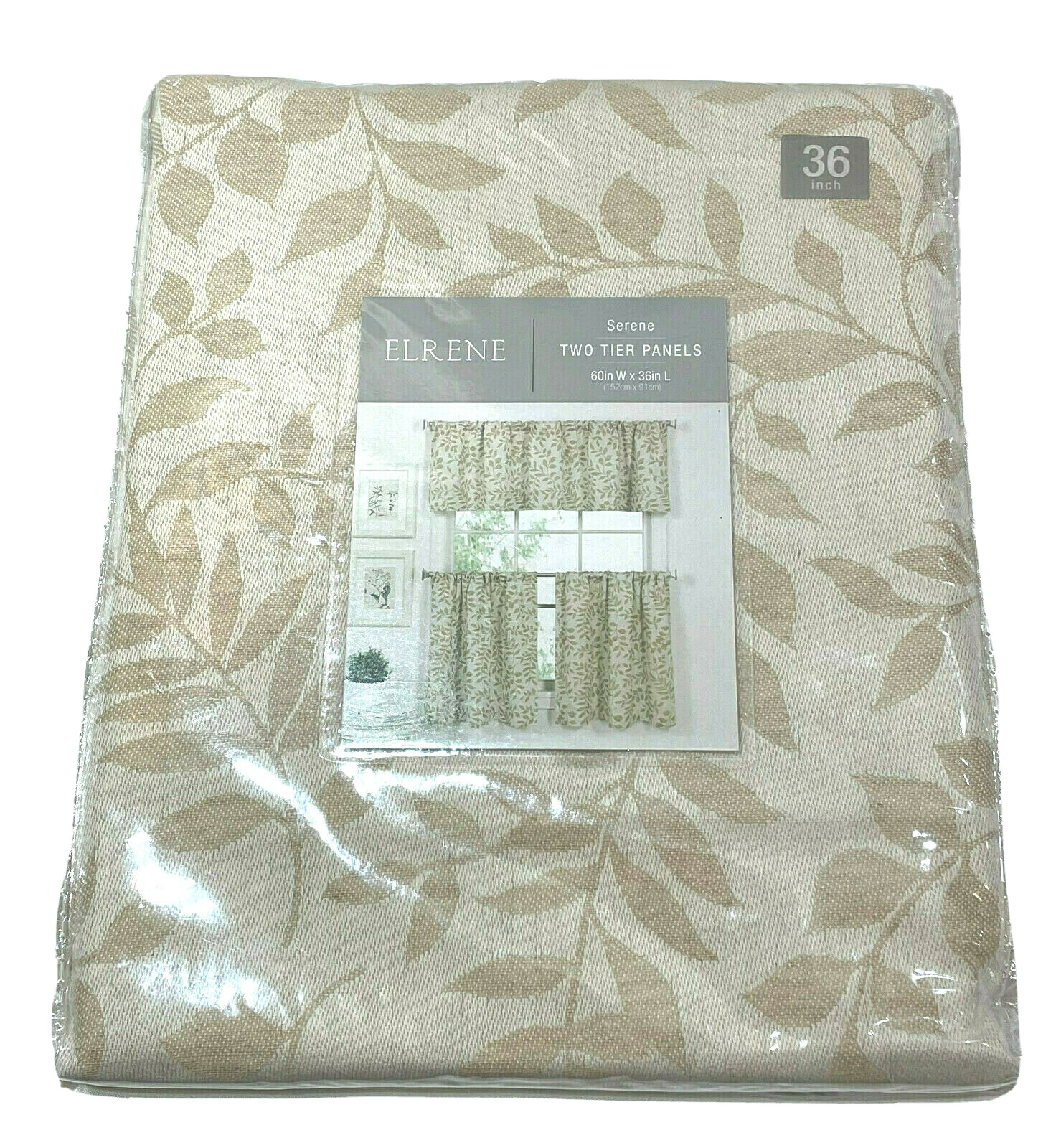 Elrene Serene Tier Pair 60″ x 36″ Rod Pocket Cotton-Linen Blend Ivory Botanical