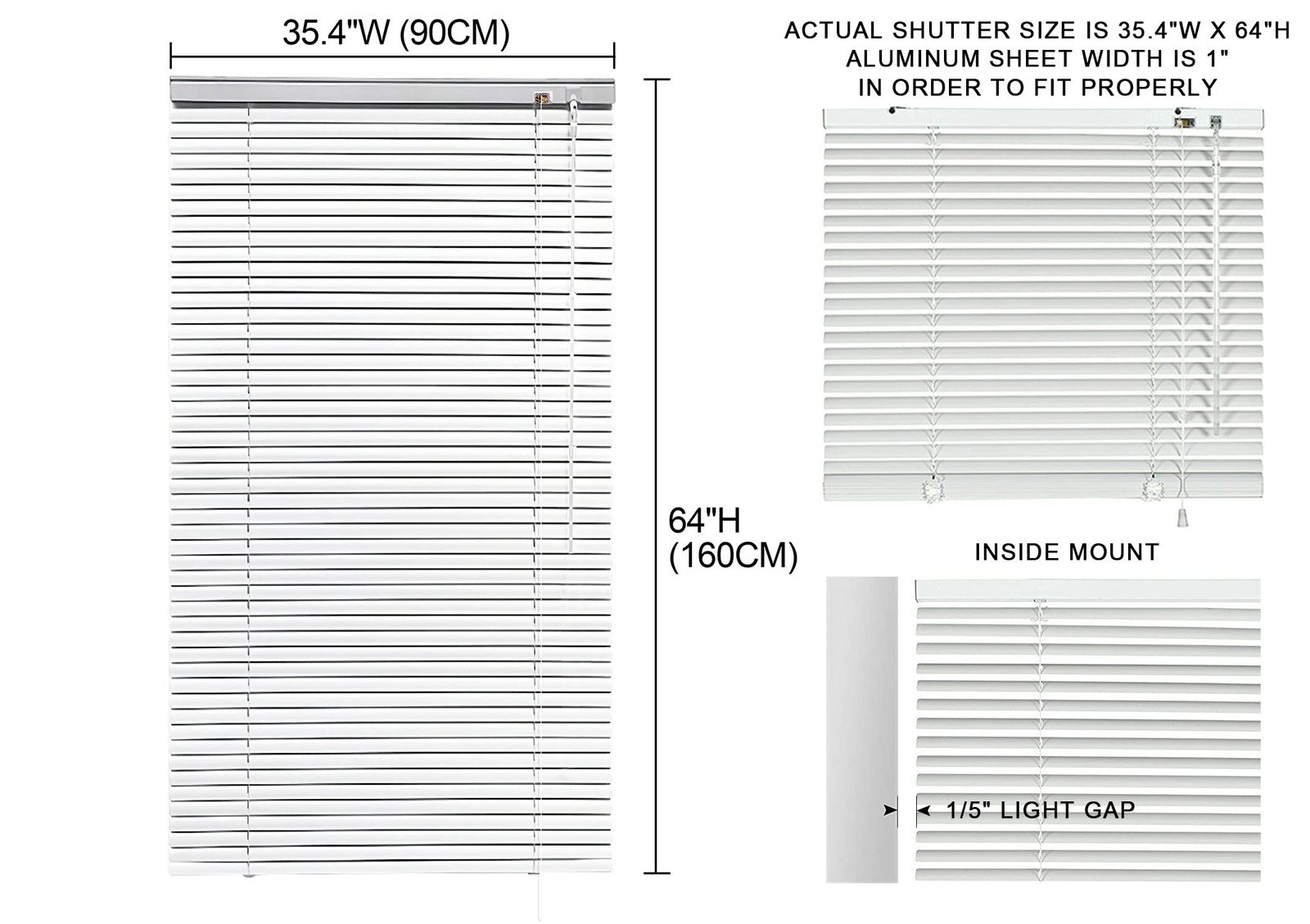 YIIBAII Mini Blinds Suitable for 36″ W x 64″ H Windows 1″ Aluminum Horizontal…
