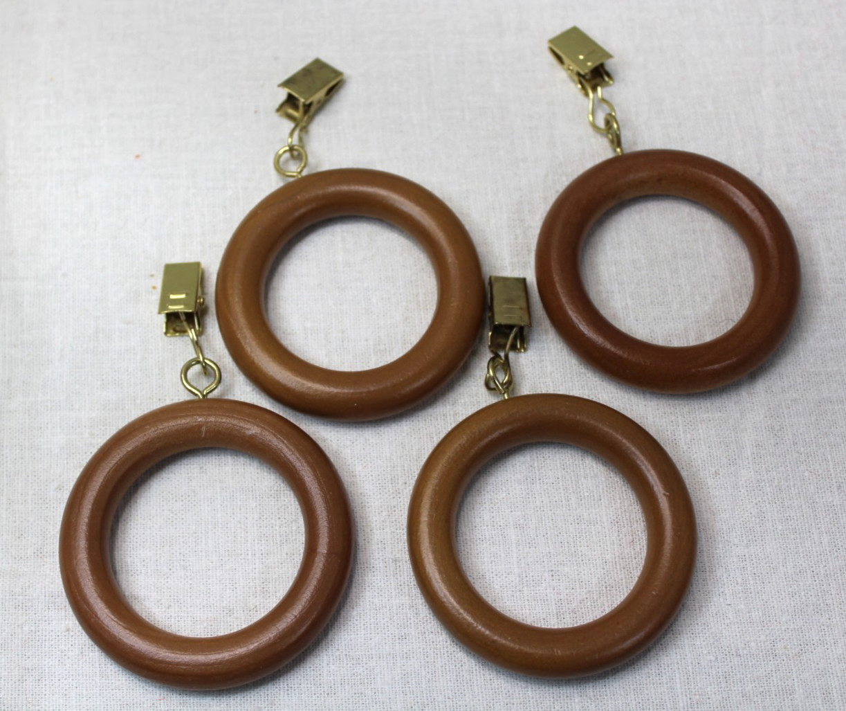 Lot of 63 Vtg Medium Brown Wooden Curtain Rod Drapery Rings w/Eye Hooks