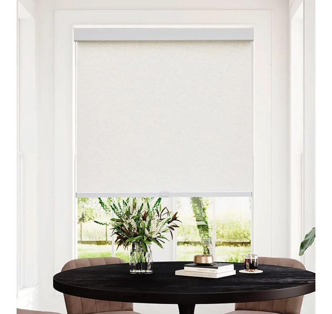 Freestop Cordless Roller Shades For Windows, Cream, 24″w X 72″h Natural Woven