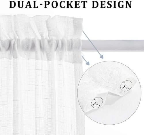 MIULEE 2 Pieces White Semi Sheer Curtains for Front French Door Linen Textured