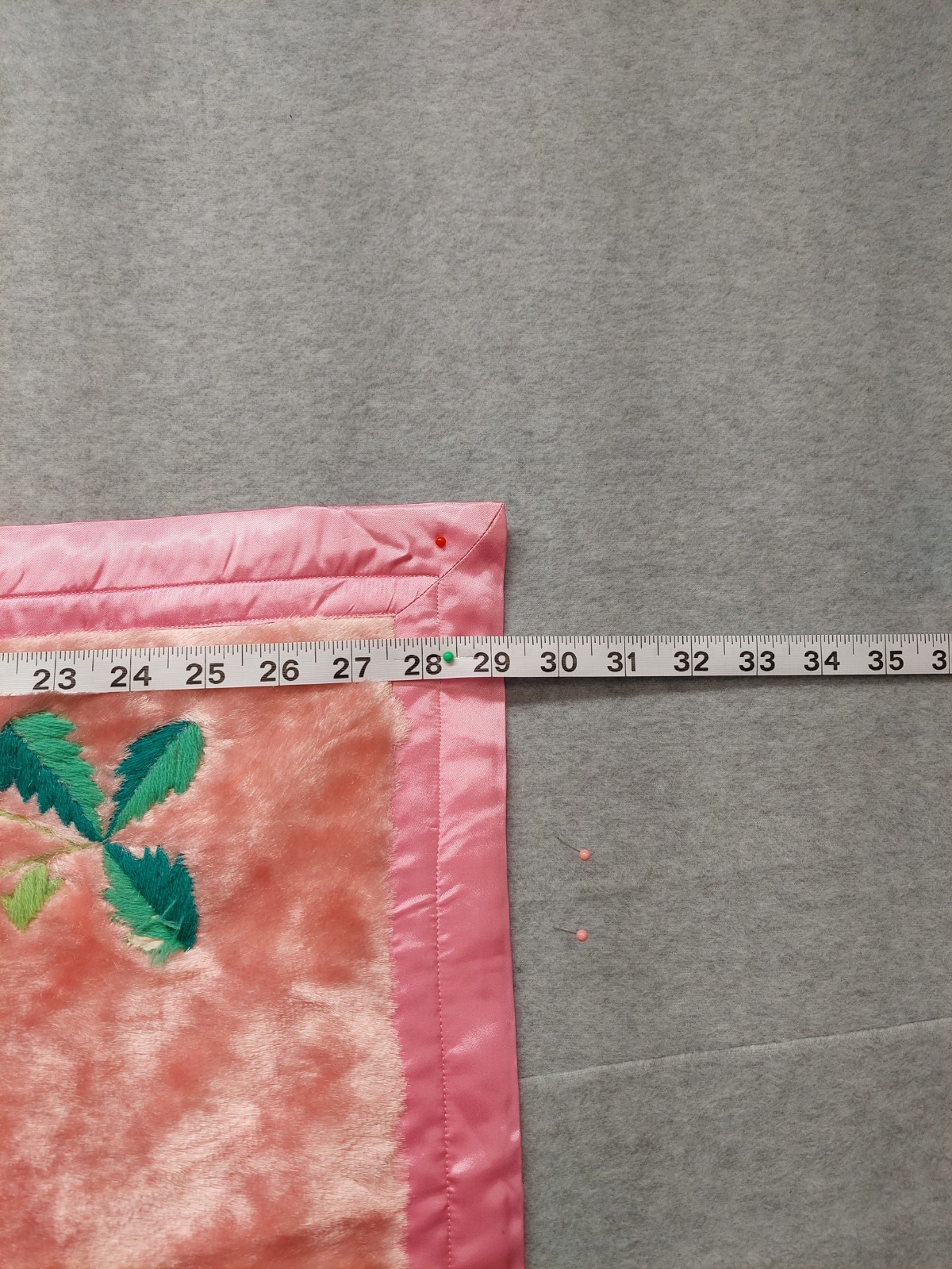 Unbranded Antique Panel Pink Floral Hand Embroidered Rectangular Decorative