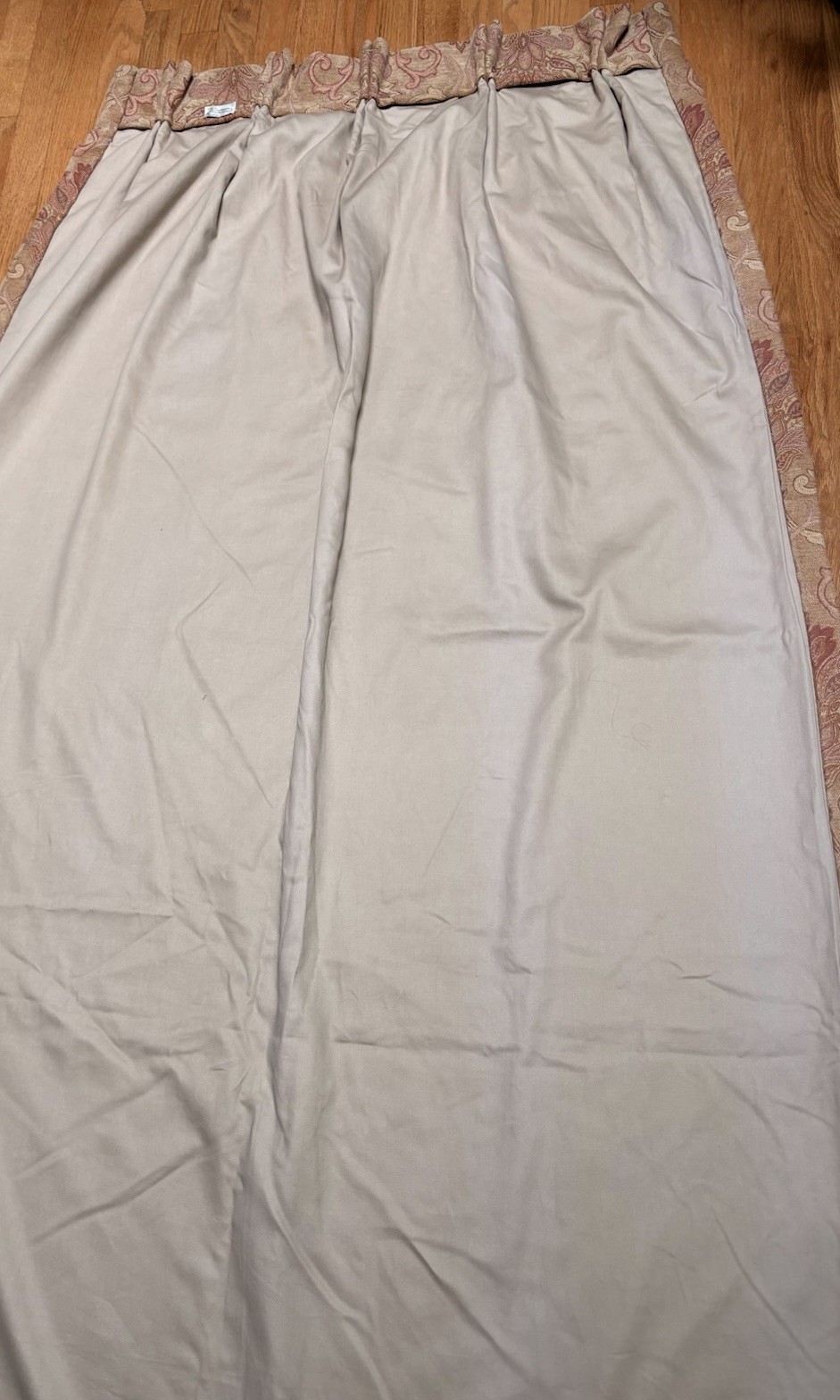 Pair “The Curtain Exchange “Tapestry Chenille Lined Pinch Pleat Drapes Gold Tan