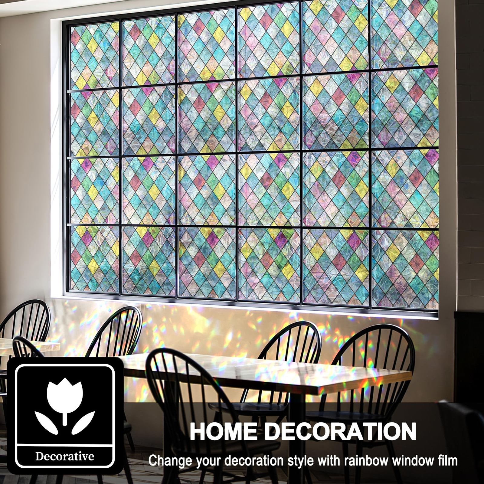 Stained Glass Window Film, Window Privacy Films, Colorful Lattice Window Tint…