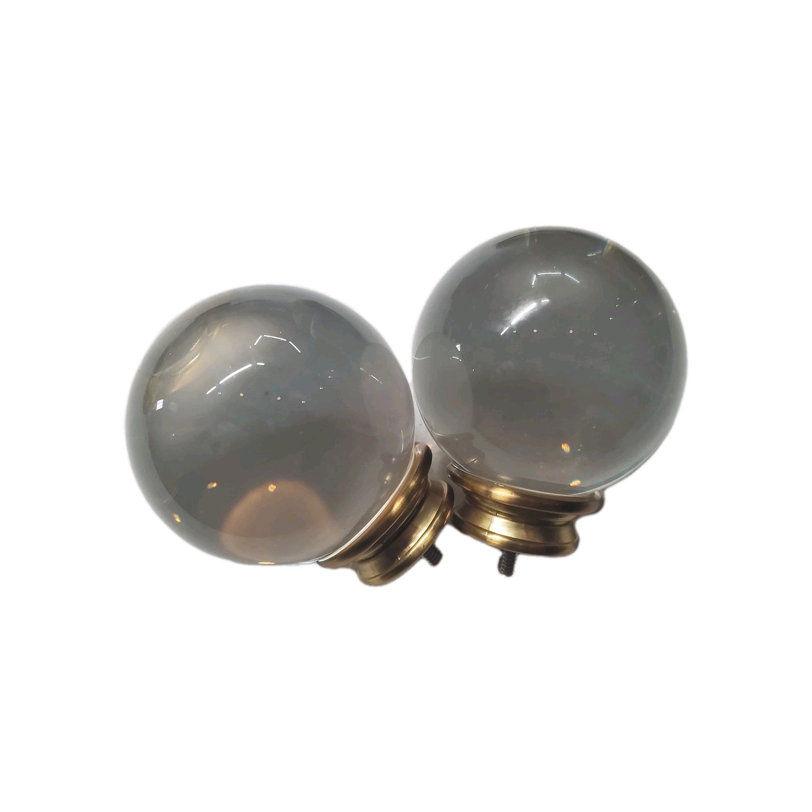 Pottery Barn Standard Glass Ball Finials Set/2 Brass Clear 1.25” Scuffs No Box