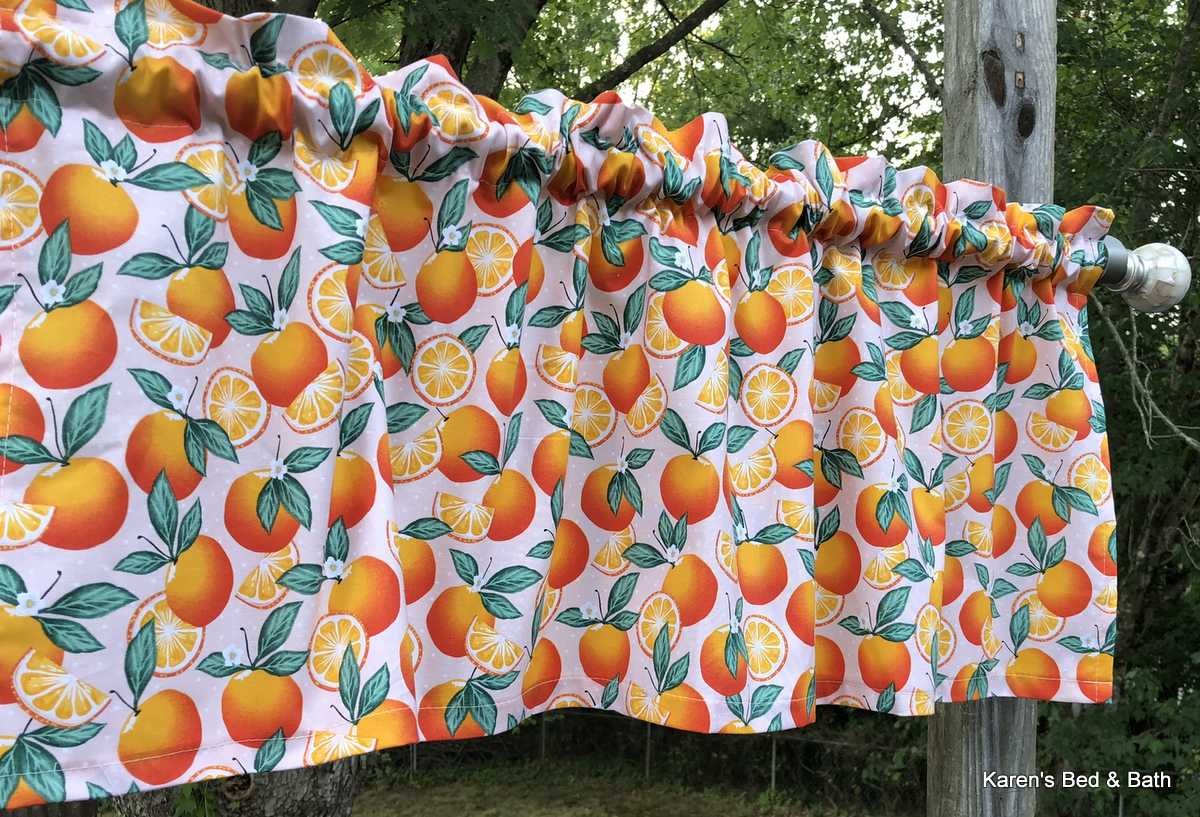 Orange Citrus Fruit Valance Botanical Blossom Slices Pink Kitchen Curtain
